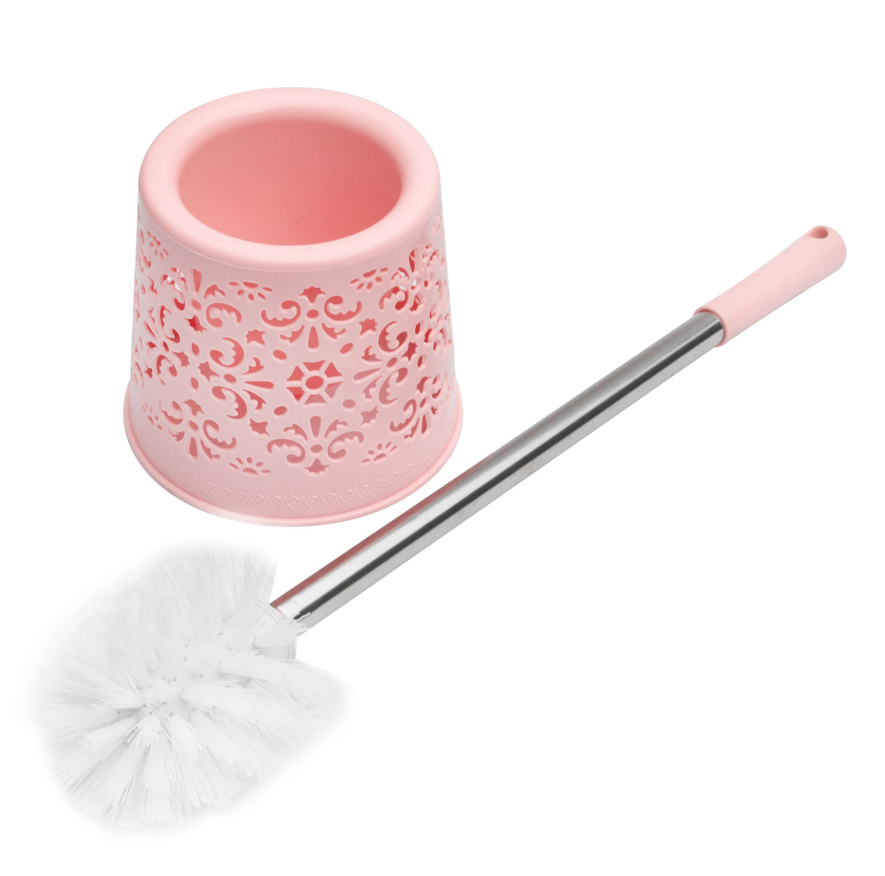 Туалетний йорж з металевою ручкою Ажур круглий рожевий