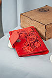 Жіноче Портмоне для документів шкіряне червоне з тисненням Маки | для автодокументві, паспорта, військового, фото 4