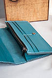 Жіночий гаманець з натуральної шкіри темно-бірюзовий з тисненням "Крокодил", фото 5
