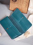 Жіночий гаманець з натуральної шкіри темно-бірюзовий з тисненням "Крокодил", фото 4