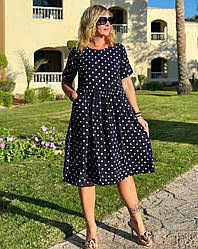 Плаття жіноче темно-синього кольору в горошок (з M по 2XL)