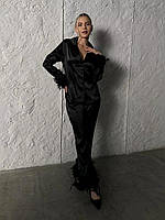 Атласний домашній костюм з зйомним пір ям на гудзиках, Піжама брючна з сорочкою, Піжамний комплект Veless