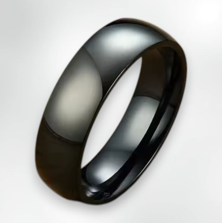 Класична обручальна каблучка титанова сталь Liresmina Jewelry 6мм чорна розмір 19, фото 1