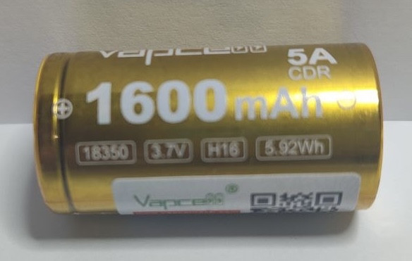 Акумулятор Vapcell INR 18350 H16 1600 мА·год 5 А без плати захисту Li-ION