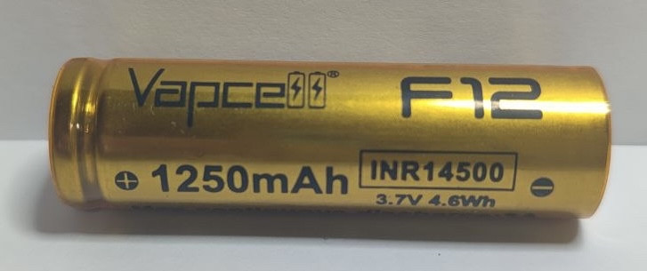 Акумулятор Vapcell 14500 F12 1250 мА·год розрядний струм 3 А без захисту
