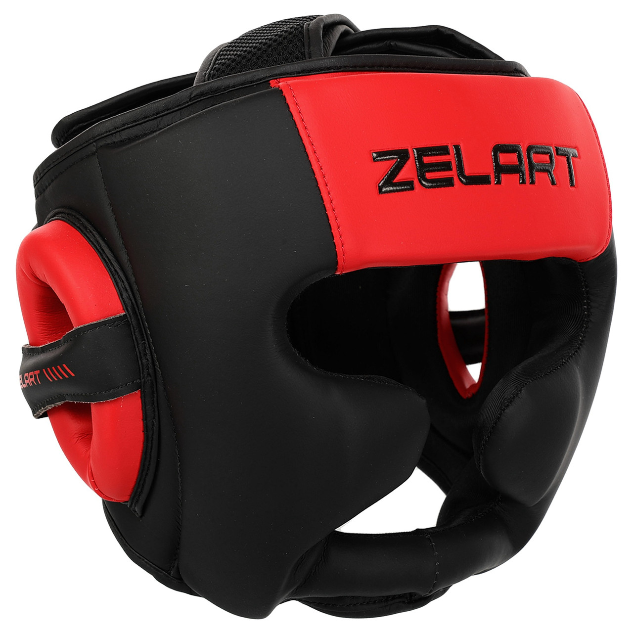 Шолом боксерський шкіряний з повним захистом Zelart Fight Gear 3870 розмір S Black-Red, фото 1