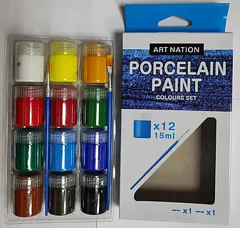 Набір фарб для порцеляни А12015-3/PC1215 Art Nation 12кол.*15мл. + 2 пензлика, фото 2