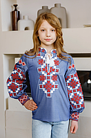 Вишиванка для дівчинки (джинс) Ярочка, зріст 116-152