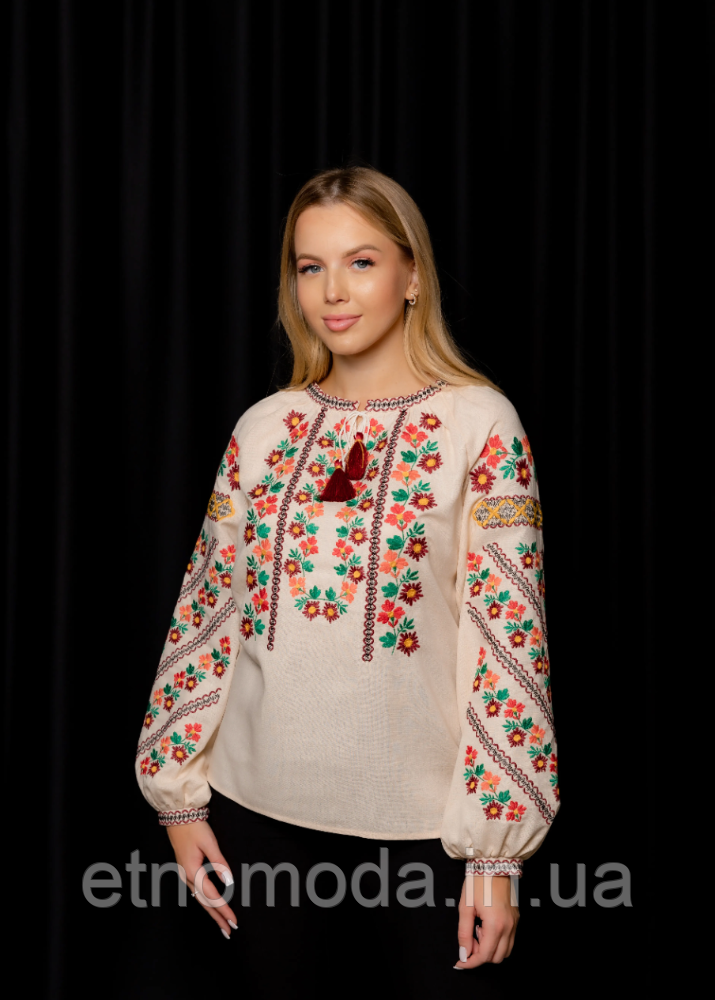 Вишиванка жіноча (льон, бавовна, віскоза) Щаслива доля бежева (S-XXL)
