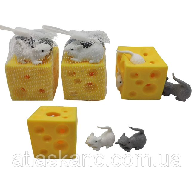 Іграшка Силіконова тягучка Мишки в сирі 4,5 см 6623
