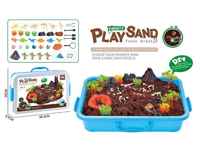 Кінетичний пісок 1200 г піску, інструменти, форми, фігурки, у боксі коричневий, фото 1