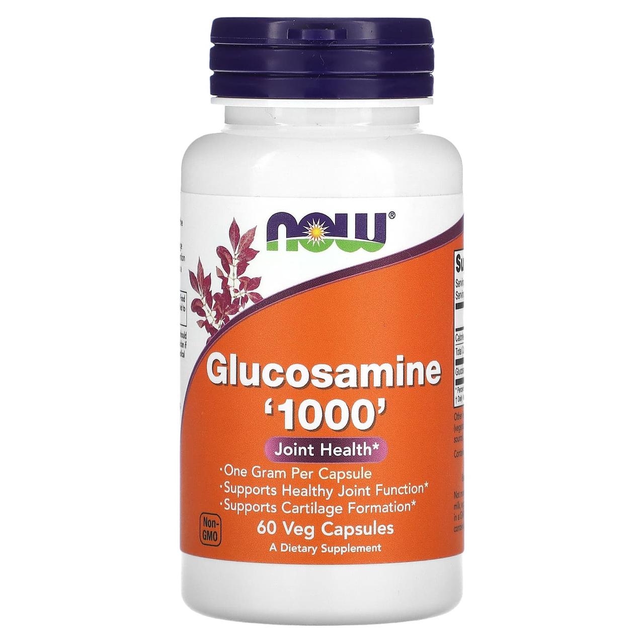 Глюкозамін, Glucosamine, Now Foods, 1000 мг, 60 рослинних капсул, фото 1