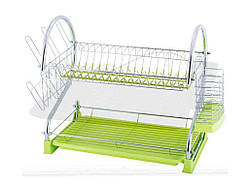 Сушарка для посуду 2-х ярусна 53*25*37,5см з подоном (зелена) 0762A ТМ KAMILLE
