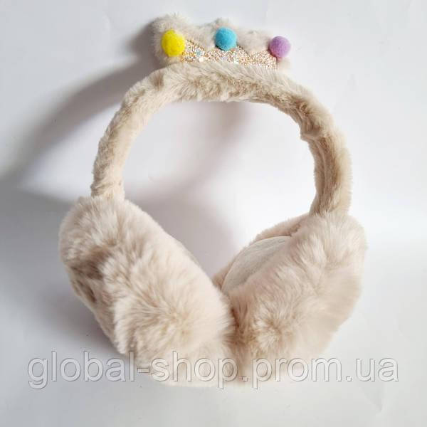 Хутряні теплі навушники з короною, об'єм 52-56 см