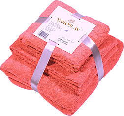 Набір 3шт махрових рушників Яр-400 Ярослав (70х140+50х90+40х70) Кораловий