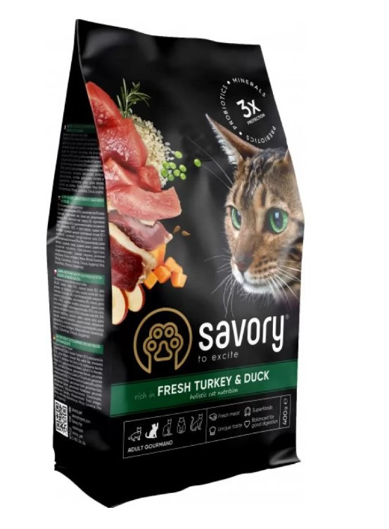 Сухий корм для котів Savory Adult Cat Gourmand Fresh Turkey & Duck 8 кг