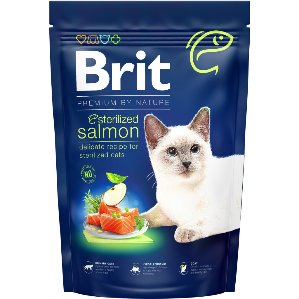 Сухий корм для стерилізованих кішок і котів Brit Premium Sterilized Salmon 1.5 кг