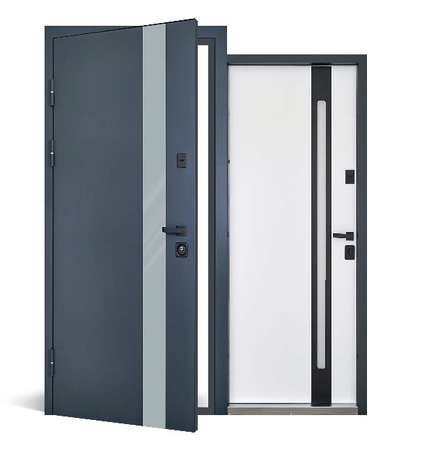 Вхідні двері Abwehr Defender Nordi Glass RAL 7021T+Vinorit Біла 860*2050 мм Стильні вхідні двері