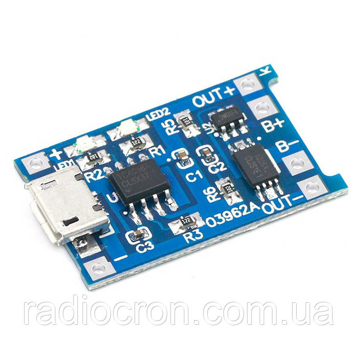 TP4056 з захистом модуль заряду Li-ion акумуляторів, MicroUSB, фото 1