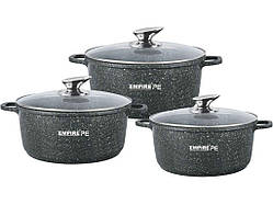 Набір каструль 1,5/2/4л з антипригарним гранітним покриттям Блек 7331 ТМ EMPIRE