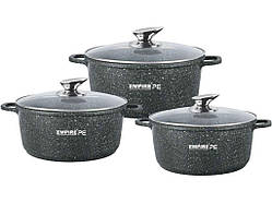 Набір каструль 2/4/6,5л з антипригарним гранітним покриттям Блек 7327 ТМ EMPIRE
