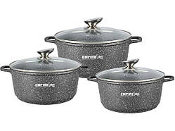 Набір каструль 2/4/6,5л з антипригарним гранітним покриттям Грей 7345 ТМ EMPIRE
