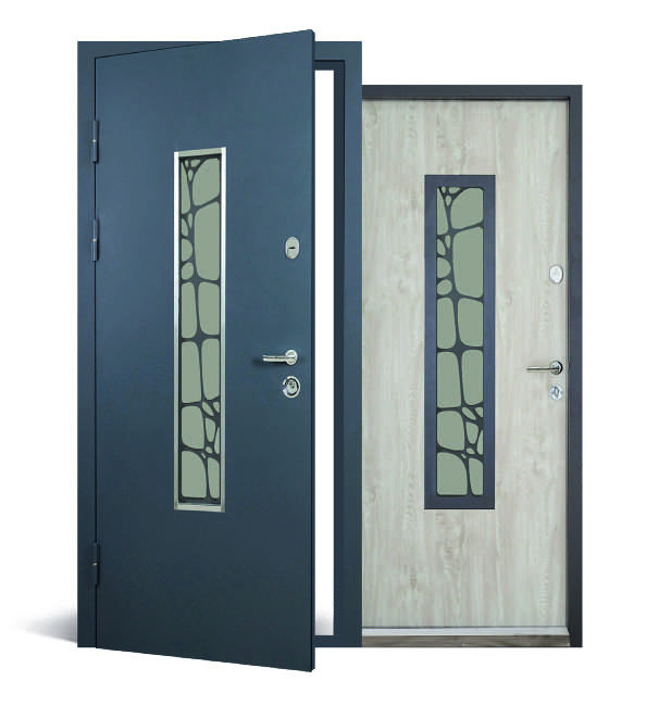 Вхідні двері Abwehr Defender Solid Glass 408 RAL 7021T + Вуличний вологостійкий МДФ Дуб полярний 860*2050 мм