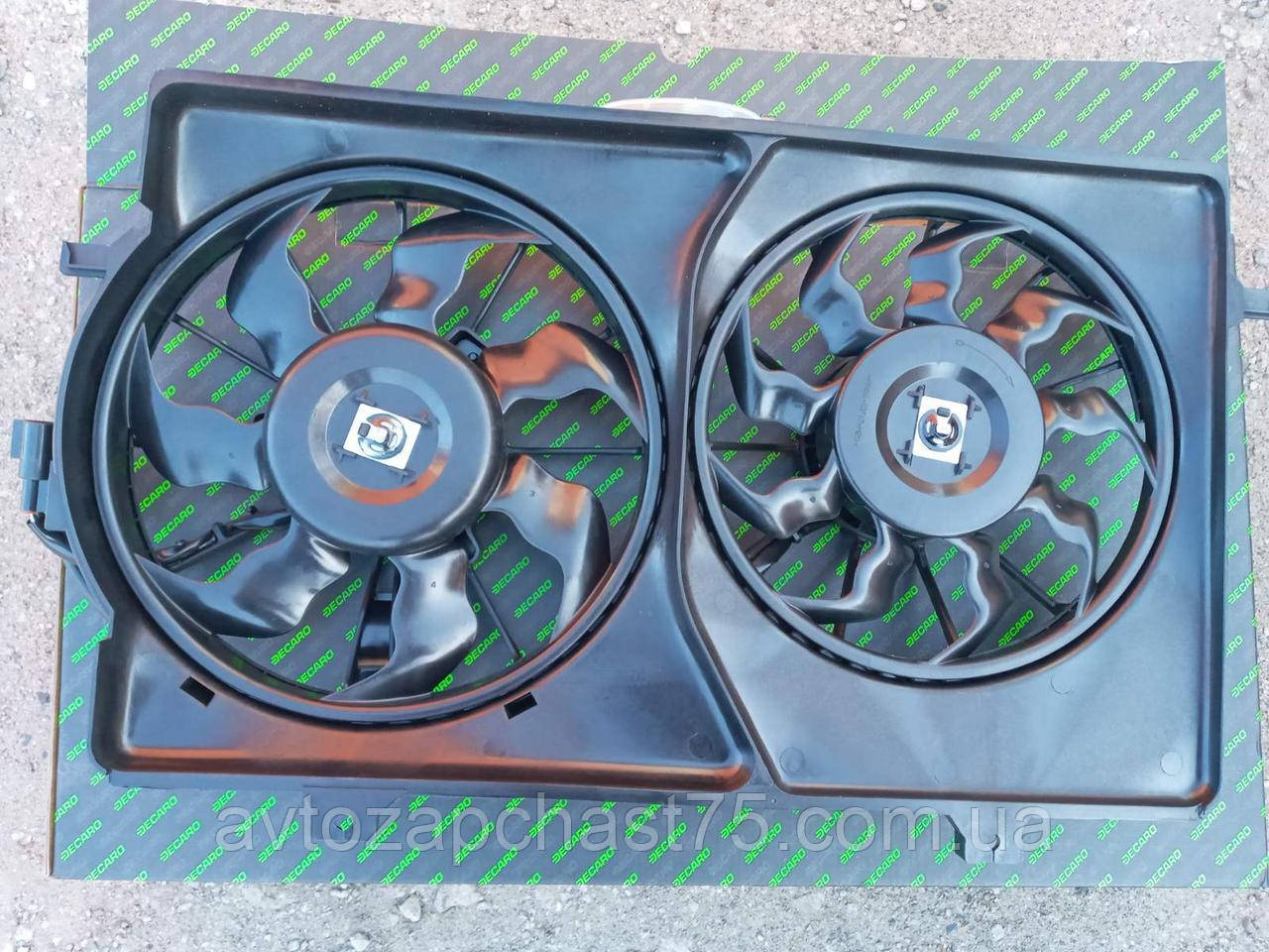 Електровентилятор радіатора ваз 2170, 2171, 2172 подвійний, у зборі з дифузором, кондиціонер Halla (Decaro), фото 1