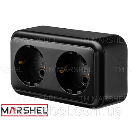 Розетка двомісна матова з заземленням серія "MAGLEV NEGRO" ТМ "MARSHEL"