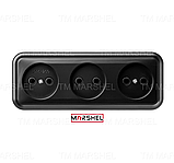 Розетка тримісна матова відкритої установки серія "MAGLEV NEGRO" ТМ "MARSHEL", фото 4
