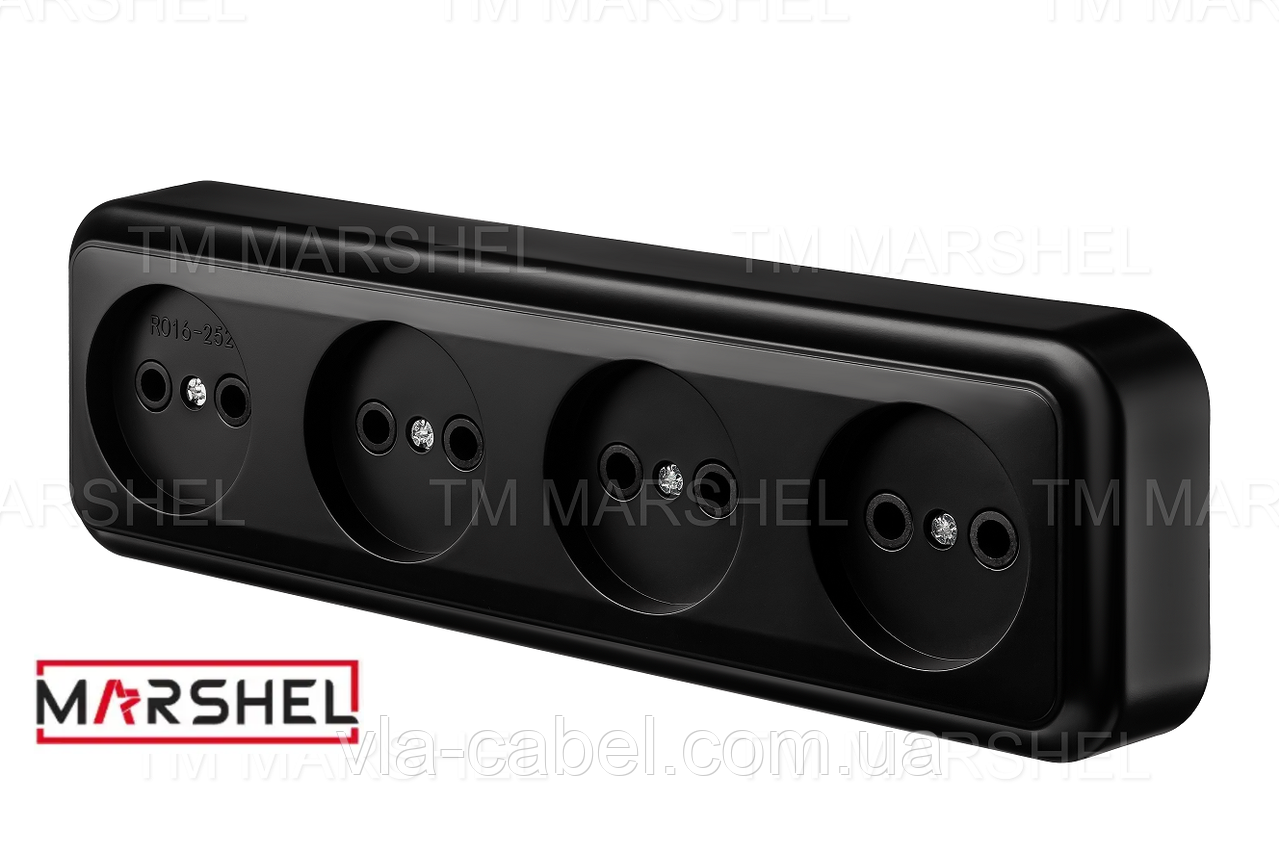 Розетка чотиримісна матова відкритої установки серія "MAGLEV NEGRO" ТМ "MARSHEL"