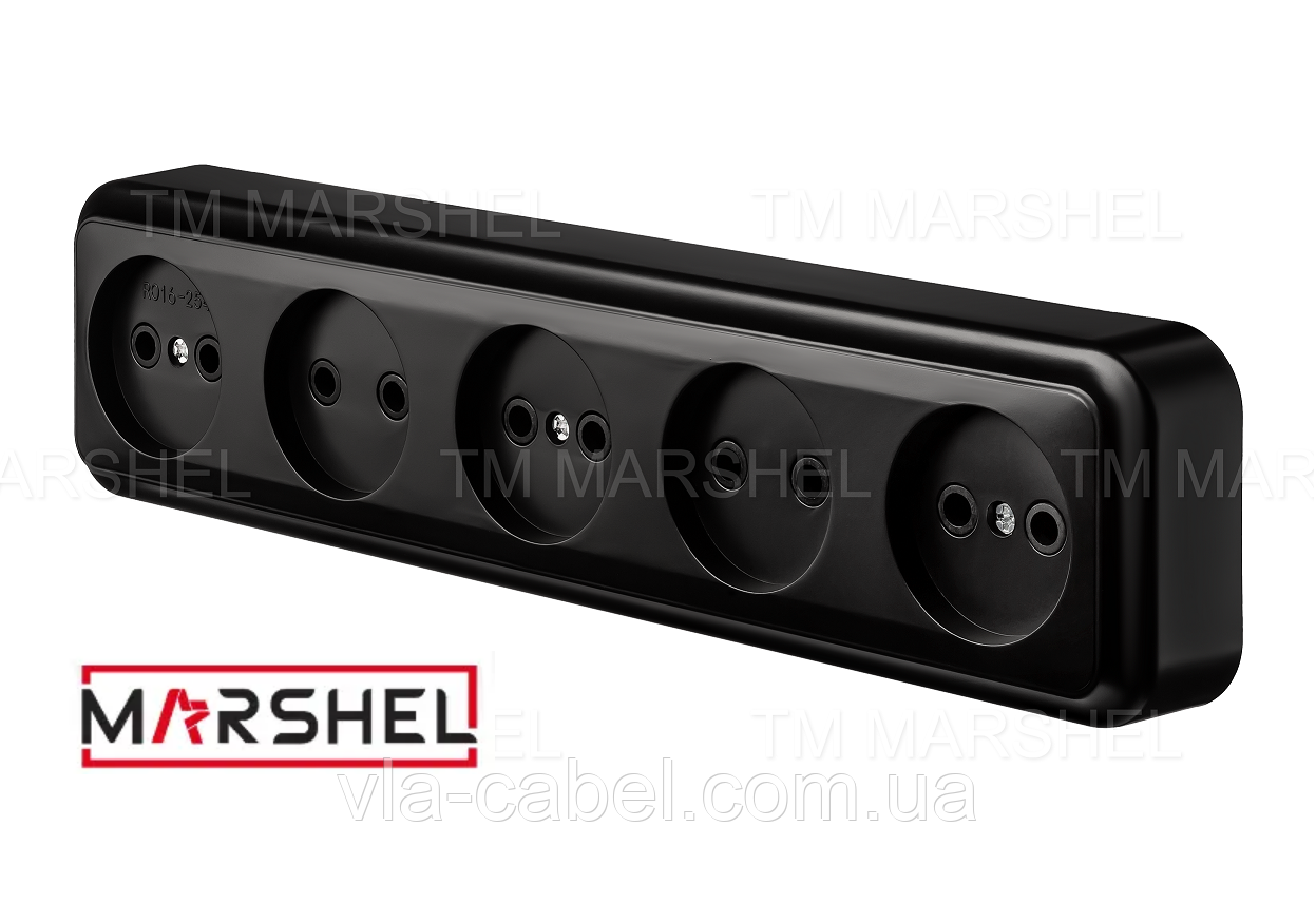 Розетка п'ятимісна матова відкритої установки серія "MAGLEV NEGRO" ТМ "MARSHEL"