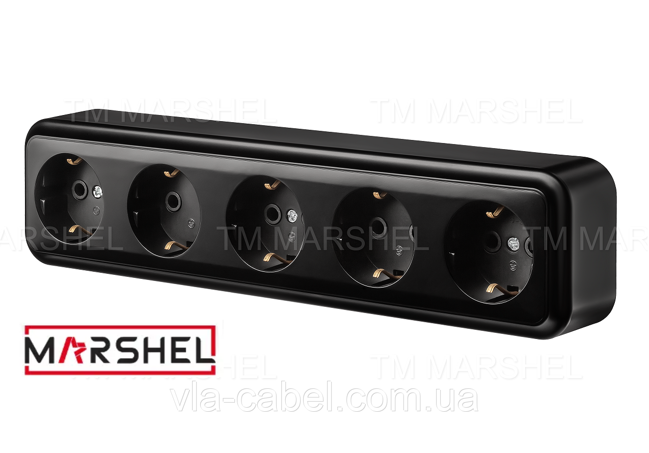 Розетка п'ятимісна матова з заземленням серія "MAGLEV NEGRO" ТМ "MARSHEL"