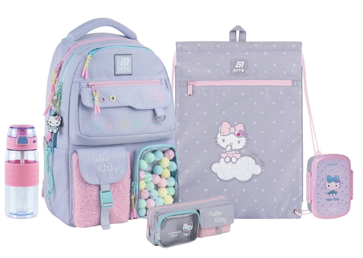 Шкільний набір Kite Hello Kitty (рюкзак, пенал, сумка, ланчбокс, пляшка) 130-145 см