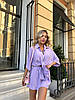 Лавандовий жіночий легкий літній прогулянковий костюм-двійка оверсайз з креп-жатки: Шорти і подовжена Сорочка, фото 4