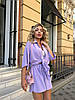 Лавандовий жіночий легкий літній прогулянковий костюм-двійка оверсайз з креп-жатки: Шорти і подовжена Сорочка, фото 6