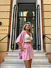 Рожевий жіночий легкий літній прогулянковий костюм-двійка оверсайз з креп-жатки: Шорти і подовжена Сорочка, фото 3