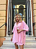 Рожевий жіночий легкий літній прогулянковий костюм-двійка оверсайз з креп-жатки: Шорти і подовжена Сорочка, фото 4