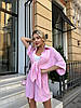 Рожевий жіночий легкий літній прогулянковий костюм-двійка оверсайз з креп-жатки: Шорти і подовжена Сорочка, фото 5