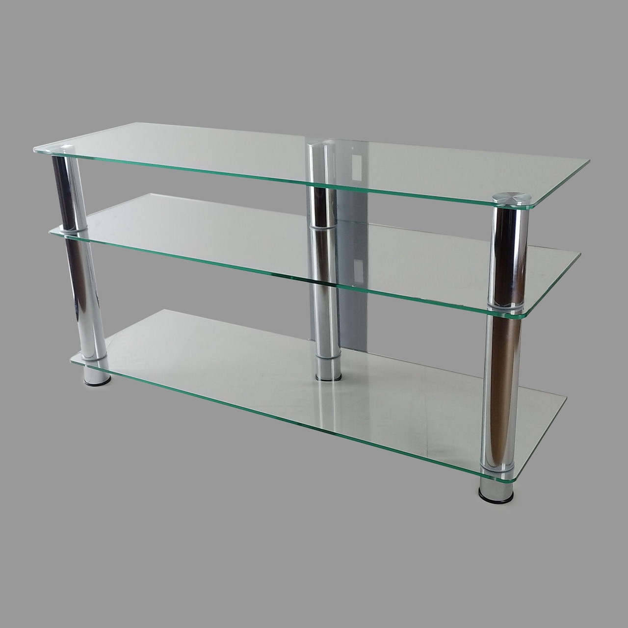 Тумба ТВ зі скла 1100х350х569 Commus Аскет new clear Chr прозоре-хром