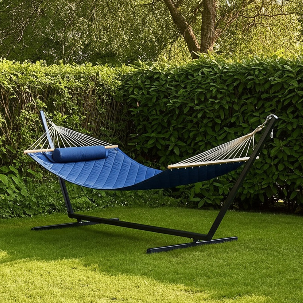 КаркасСтовка для гамака 50х50 + Двомісний Гамак з планкою SOFT синій XXL 200×140 WCG. Садовий гамак, фото 1