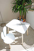 Белый детский стол со стулом белые ушки. (Для деток 2-й группы роста 115-130см.)