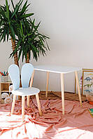 Белый детский стол со стулом голубые ушки. (Для деток 2-й группы роста 115-130см.)