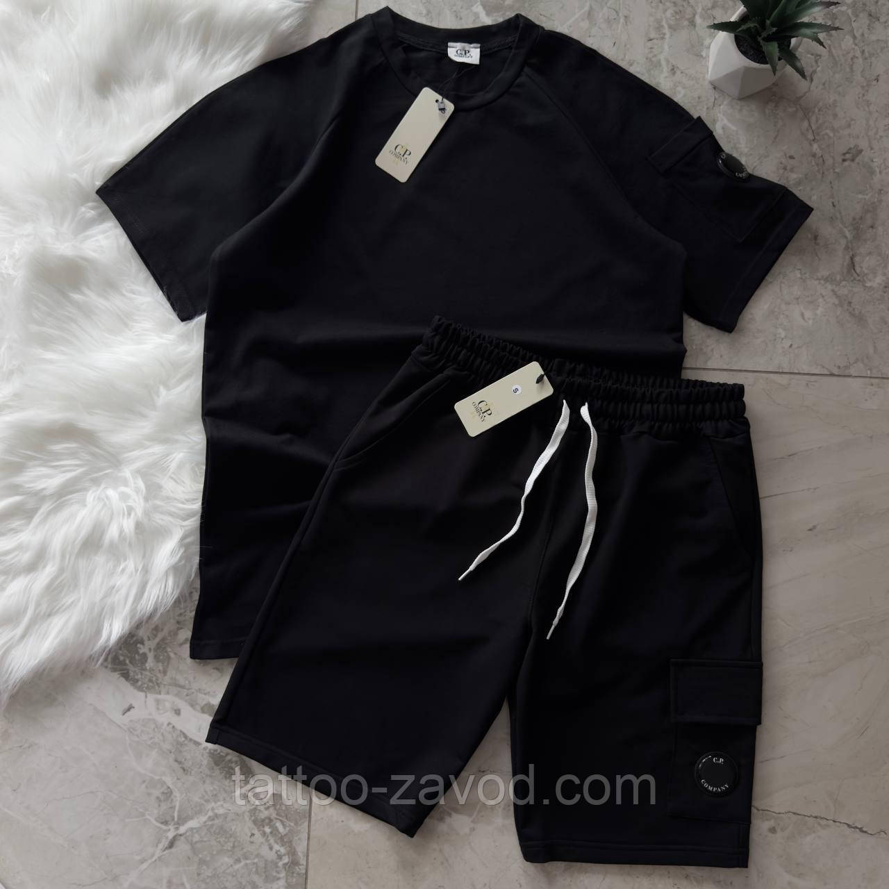 Чорний костюм футболка + шорти S M L XL XXL