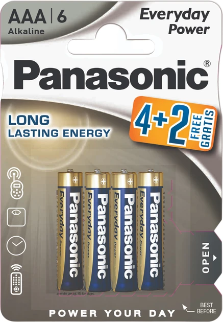 Батарейки Panasonic Everyday Power лужні AAA блістер, 6 шт (LR03REE/6B2F)