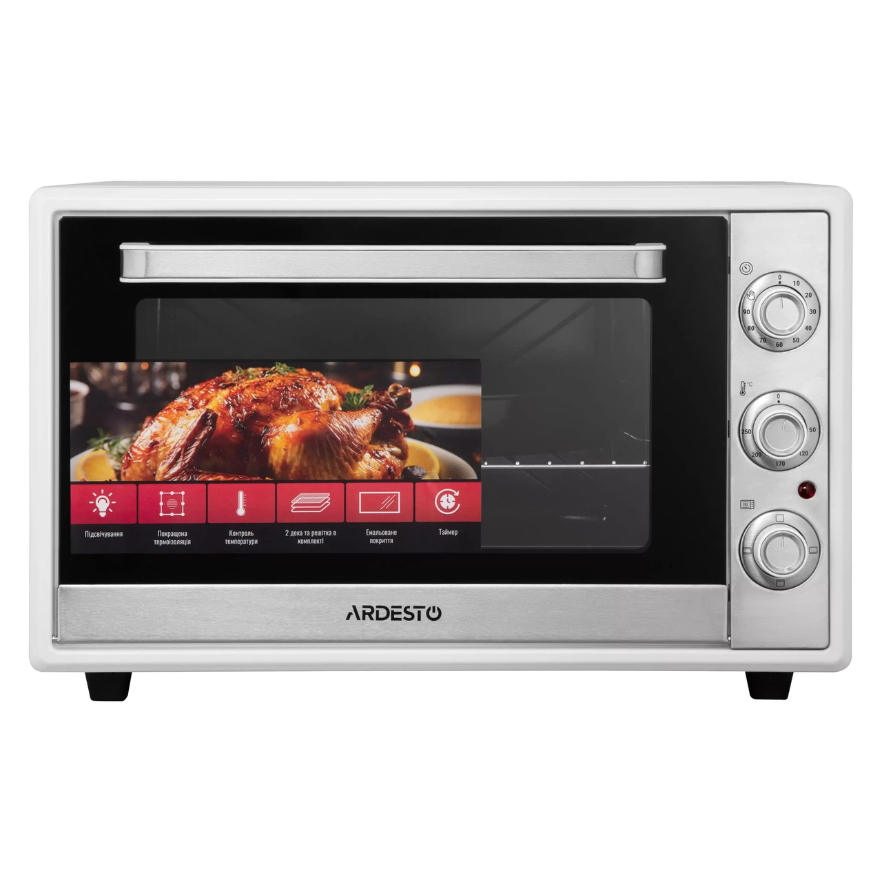 Піч електрична Ardesto, 60 л, 2000 Вт, Елект., подвійне скло, білий MEO-F60W