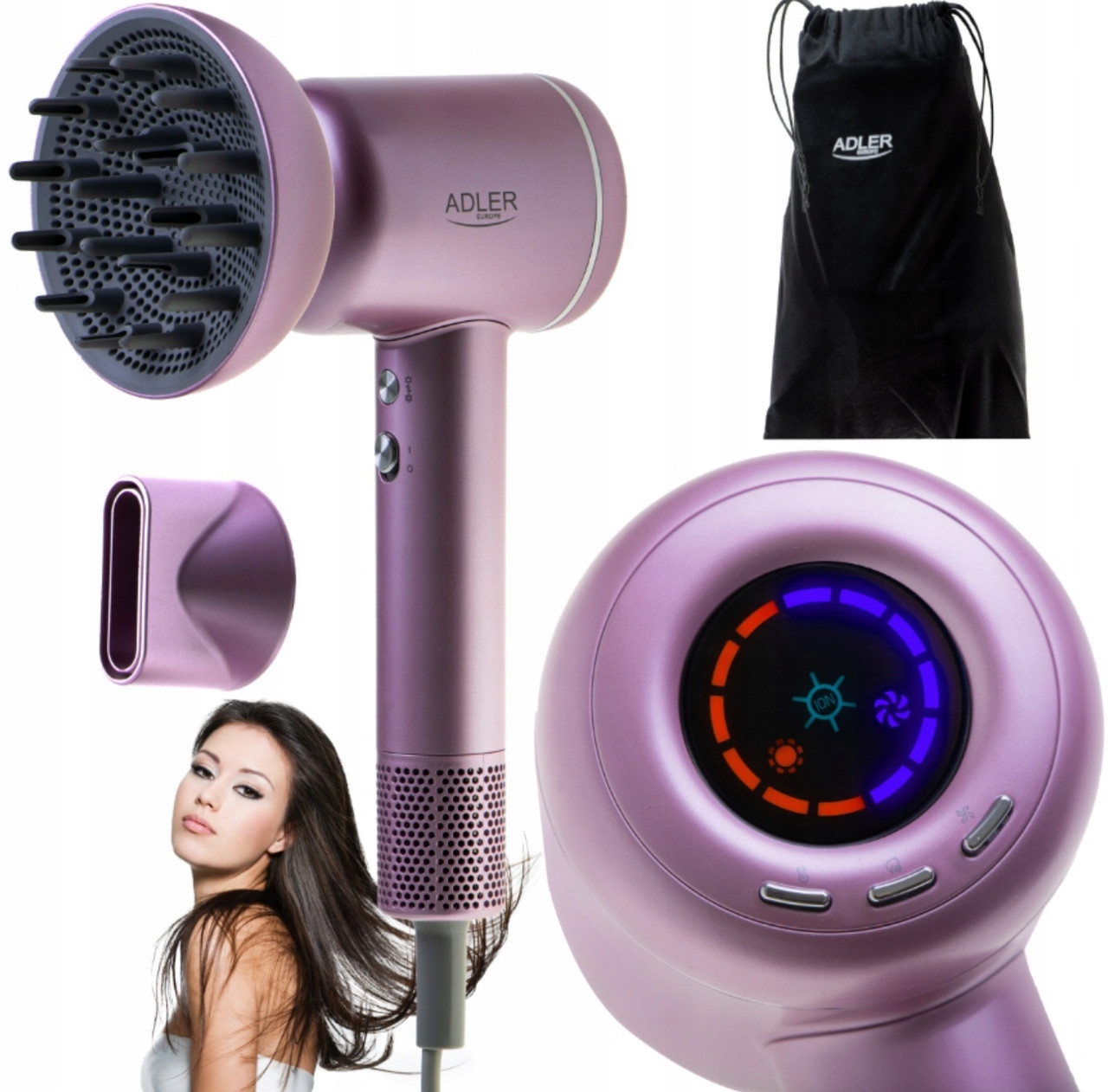 Фен Adler AD 2270p — 1600 Вт, безщітковий, іонізація, LED-дисплей, фото 1