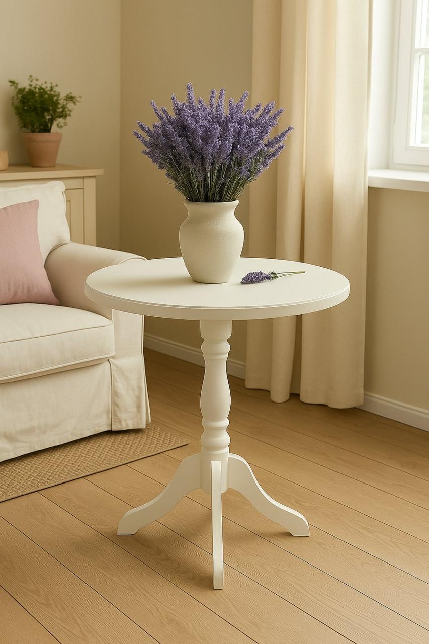 Стіл кавовий дерев'яний з круглою стільницею Одіссей Мікс меблі, колір білий / ваніль