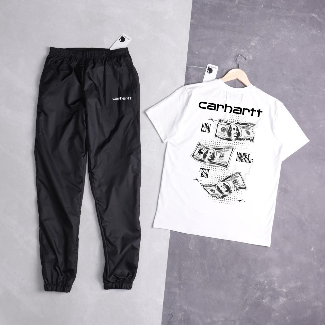 Чоловічий літній костюм Carhartt Футболка + Штани білий з чорним Комплект Кархарт на літо