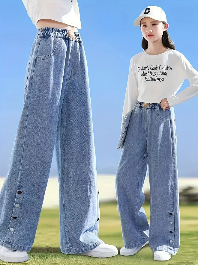 Джинси для дівчинки прямі широкі Сердечко, фото 1